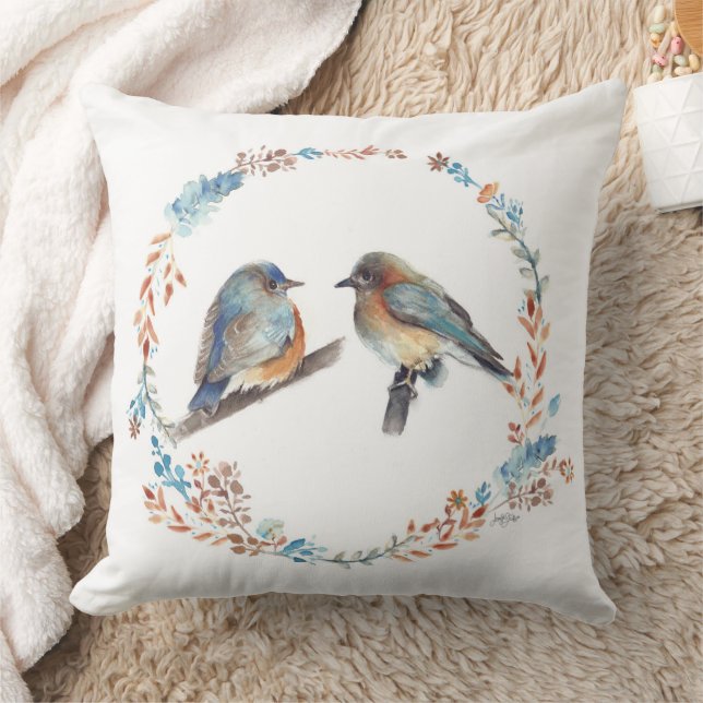 Eastern Bluebird Couple Floral Wreath Cushion (Blanket)