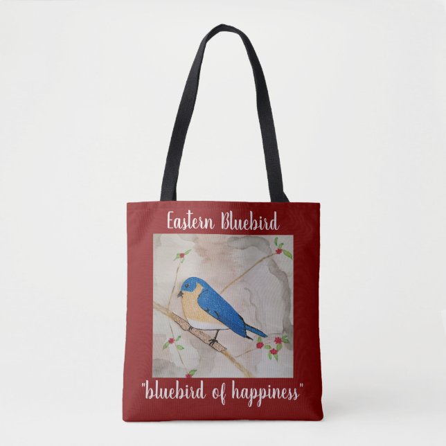 Eastern Bluebird Deep Red Tote Bag (Front)