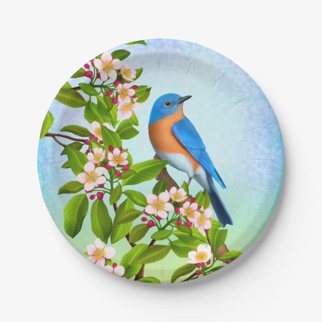 Eastern Bluebird in Apple Blossoms Paper Plates (Front)