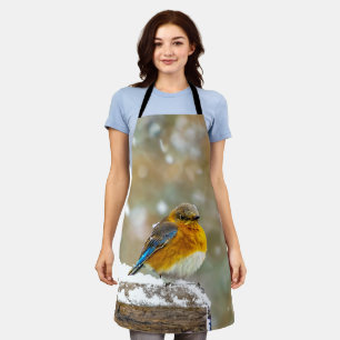 Eastern Bluebird in Snow - Original Photograph Apron