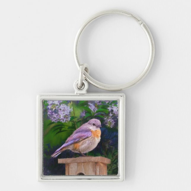 Eastern Bluebird in Snow - Original Photograph Key Ring (Front)