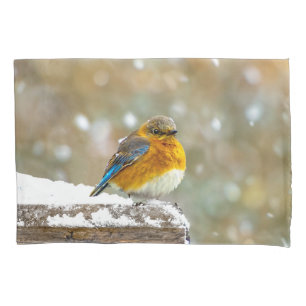 Eastern Bluebird in Snow - Original Photograph Pillowcase
