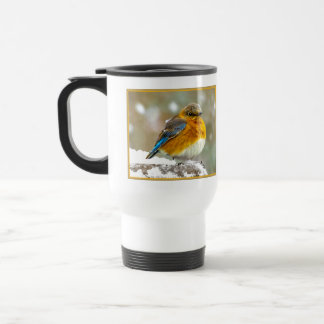 Eastern Bluebird in Snow - Original Photograph Travel Mug