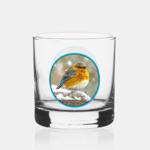 Eastern Bluebird in Snow - Original Photograph Whiskey Glass