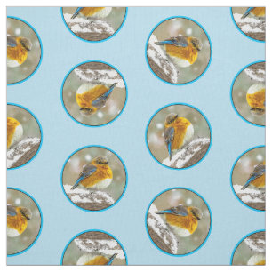 Eastern Bluebird in Snowstorm Original Photograph Fabric