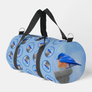 Eastern Bluebird on Birdbath Original Bird Art Duffle Bag