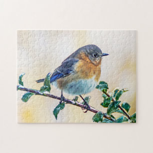 Eastern Bluebird on Ice Covered Limb Puzzle