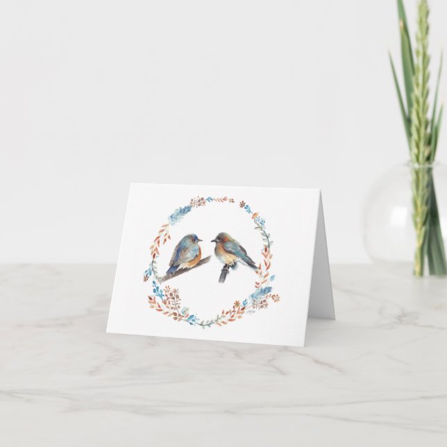 Eastern Bluebirds Floral Wreath Thank You Card (Front)