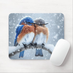 Eastern Bluebirds In Snow Mouse Mat