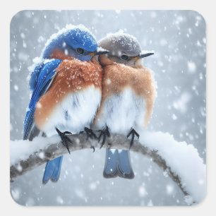 Eastern Bluebirds In Snow Square Sticker
