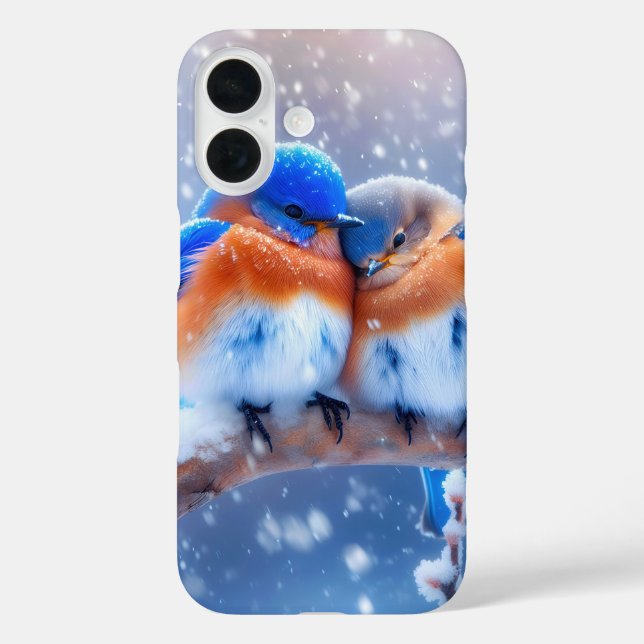 Eastern Bluebirds Snuggling On a Snowy Branch Case-Mate iPhone Case (Back)