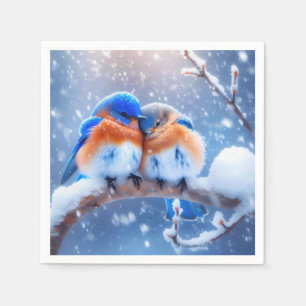 Eastern Bluebirds Snuggling On a Snowy Branch Napkin