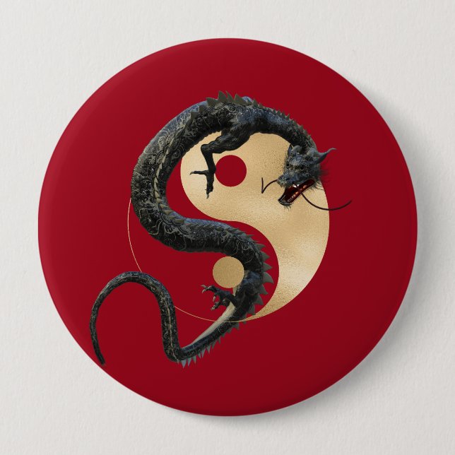 Eastern Chinese Dragon Yin Yang 10 Cm Round Badge (Front)