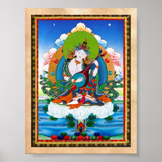Eastern cool tibetan thangka tattoo Saraswati Poster (Front)