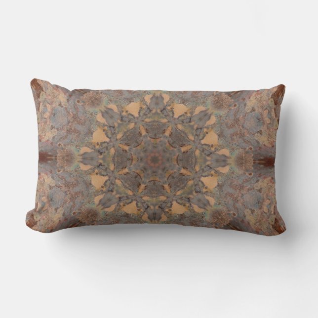 Eastern Copper Patina Abstract Flower Mandala Lumbar Cushion (Front)