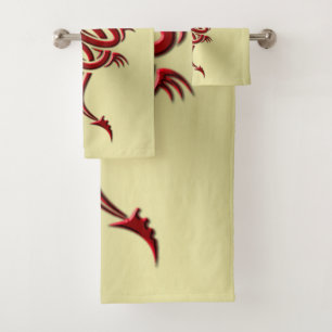 Eastern Crimson Dragon, Embossed-effect on Gold Bath Towel Set