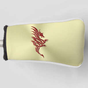 Eastern Crimson Dragon, Embossed-effect on Gold Golf Head Cover