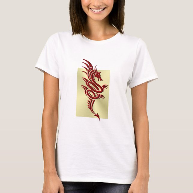 Eastern Crimson Dragon, Embossed-effect on Gold T-Shirt (Front)