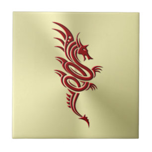 Eastern Crimson Dragon, Embossed-effect on Gold Tile