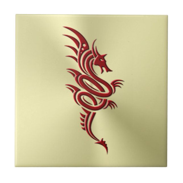 Eastern Crimson Dragon, Embossed-effect on Gold Tile (Front)