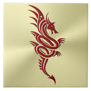 Eastern Crimson Dragon, Embossed-effect on Gold Tile