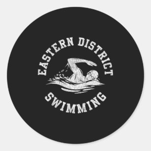 Eastern District Swimming Retro Distressed Swim Te Classic Round Sticker