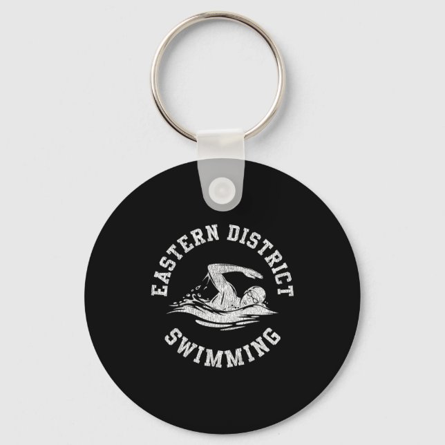 Eastern District Swimming Retro Distressed Swim Te Key Ring (Front)