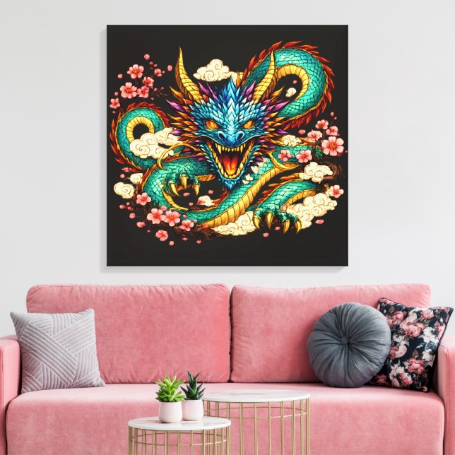 Eastern Dragon & Cherry Blossoms Fantasy Art Canvas Print (Insitu(LivingRoom))
