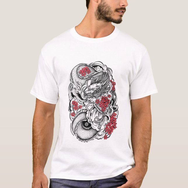 Eastern Dragon with Blossoms T-Shirt (Front)