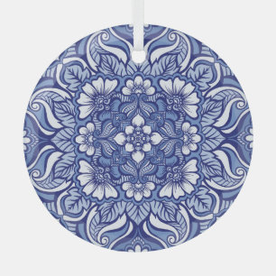Eastern Ethnic Henna Seamless Pattern Glass Tree Decoration