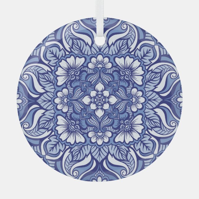 Eastern Ethnic Henna Seamless Pattern Glass Tree Decoration (Front)