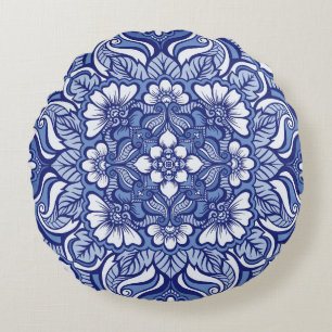 Eastern Ethnic Henna Seamless Pattern Round Cushion