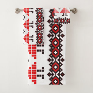 Eastern Europe Pattern, Traditional Folk, Folklore Bath Towel Set