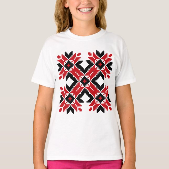 Eastern Europe Pattern, Traditional Folk, Folklore T-Shirt (Front)
