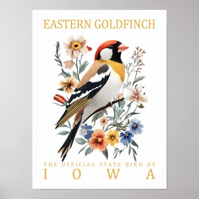 Eastern Goldfinch Bird of Iowa USA Travel Poster (Front)