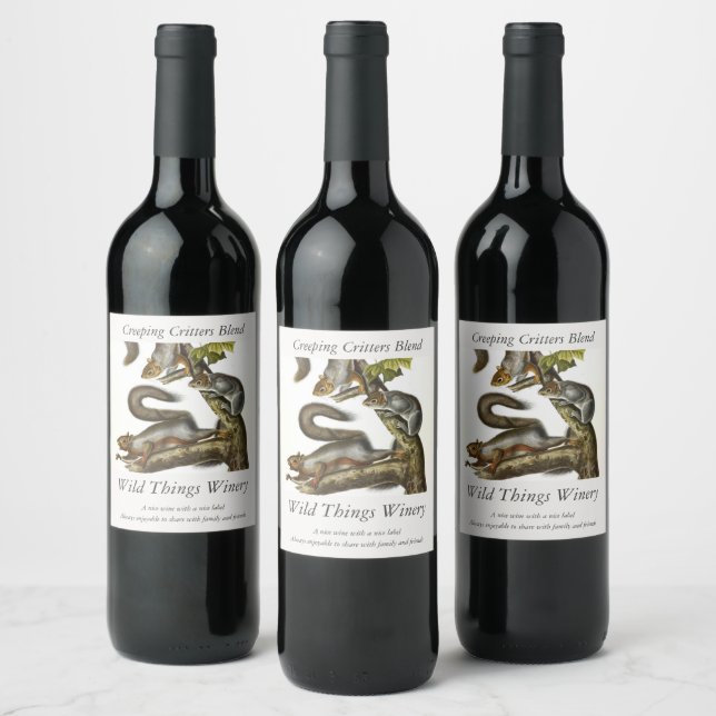 Eastern Grey Squirrel (Migratory Squirrel) Audubon Wine Label (Bottles)