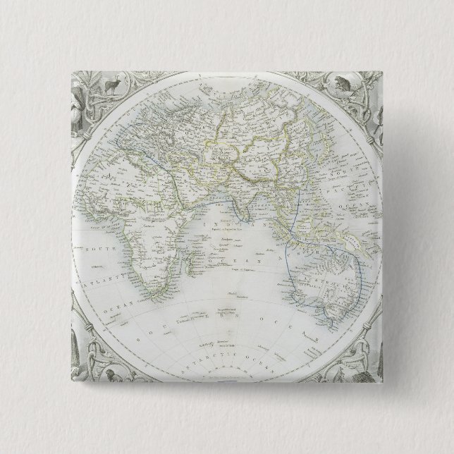 Eastern Hemisphere, from a Series of World Maps pu 15 Cm Square Badge (Front)