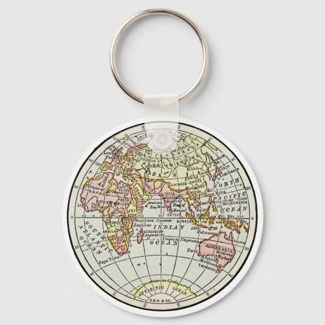 Eastern Hemisphere Map Globe Travel Art Key Ring (Front)