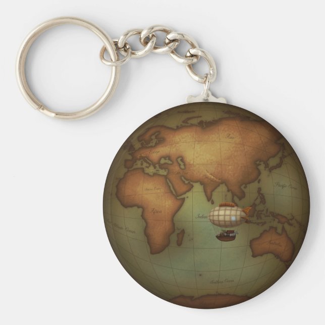 Eastern Hemisphere Neo-Victorian Aeronautical Map Key Ring (Front)