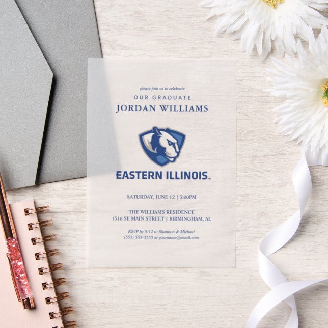 Eastern Illinois Panthers Head and Wordmark Logo Vellum Invitations (Wedding)