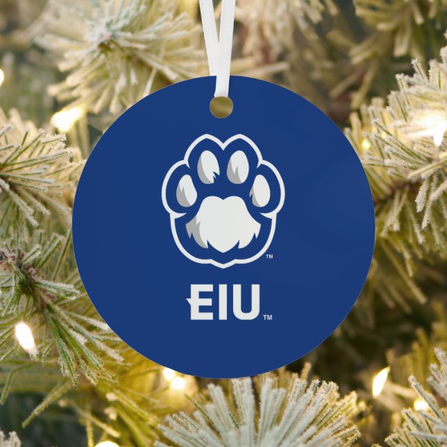 Eastern Illinois Panthers Paw Print & EIU Metal Tree Decoration (Insitu)