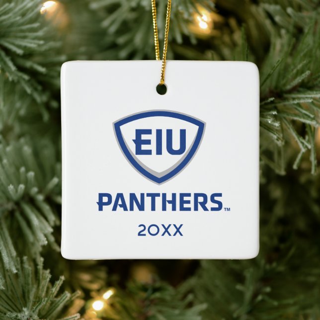 Eastern Illinois Panthers Shield & Wordmark Logo Ceramic Ornament (Tree)