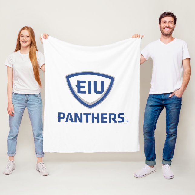 Eastern Illinois Panthers Shield & Wordmark Logo Fleece Blanket (In Situ)