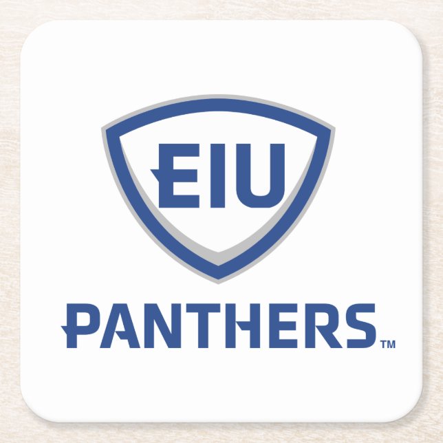 Eastern Illinois Panthers Shield & Wordmark Logo Square Paper Coaster (Front)