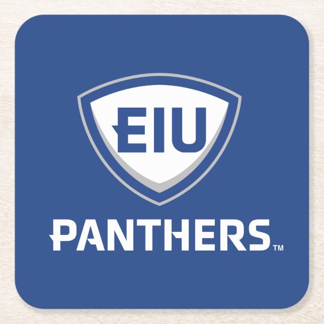 Eastern Illinois Panthers Shield & Wordmark Logo Square Paper Coaster (Front)