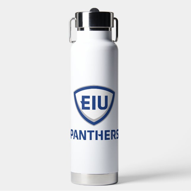 Eastern Illinois Panthers Shield & Wordmark Logo Water Bottle (Front)