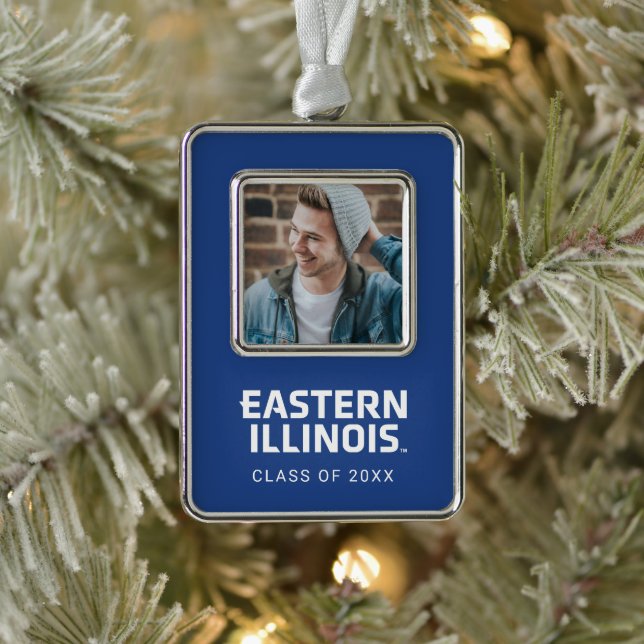 Eastern Illinois University Wordmark Logo Silver Plated Framed Ornament (Tree)