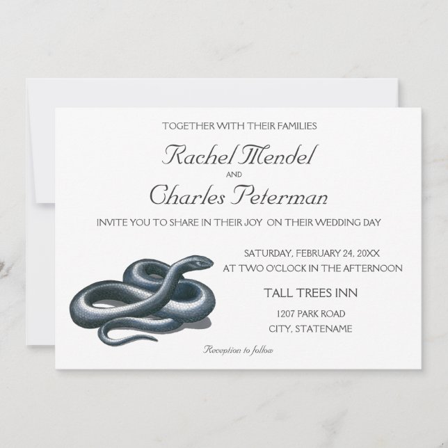 Eastern Indigo Snake Nature Art Wedding Invitation (Front)