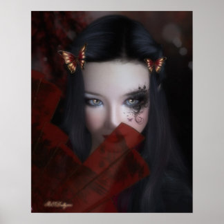 Eastern inspired portrait of girl with fan poster