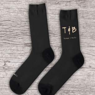 Eastern Minimal Initials and Name on Black Socks